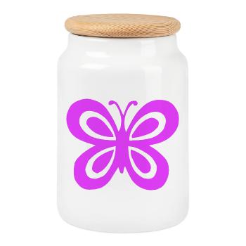 Butterfly - Cookie Jar with Wooden Lid - white - Front