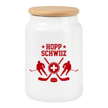 Hopp Schwiiz Eishockey Fan Schweiz Stolz - Keksdose mit Holzdeckel - Weiß - Vorne