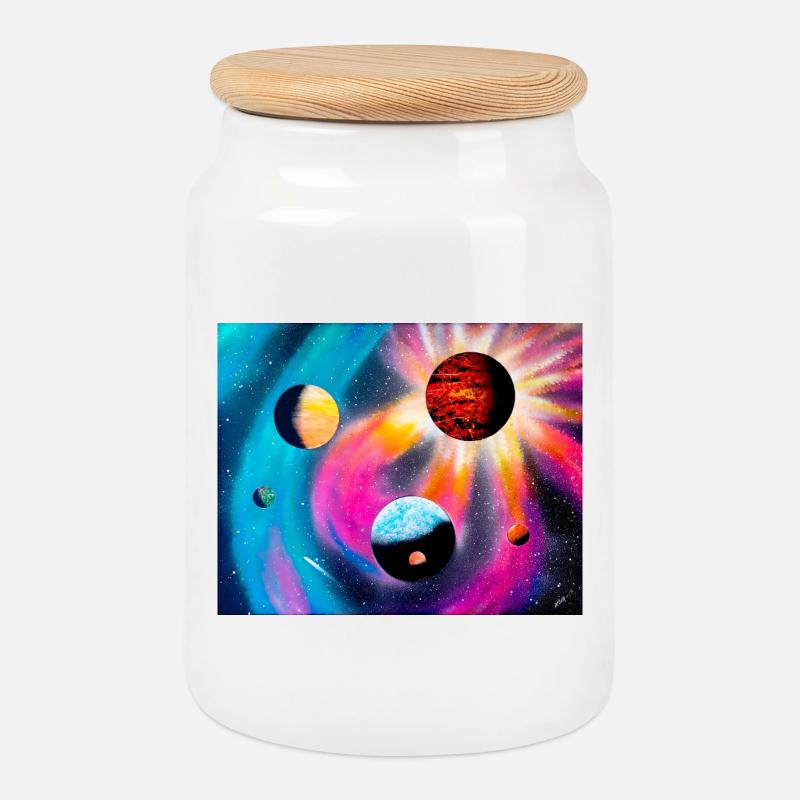 Galaxie colorée - Boîte à biscuits avec couvercle en bois - blanc