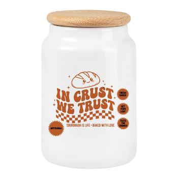 Sourdough In Crust We Trust Bread Baking Era - Cookie Jar with Wooden Lid - white - Front