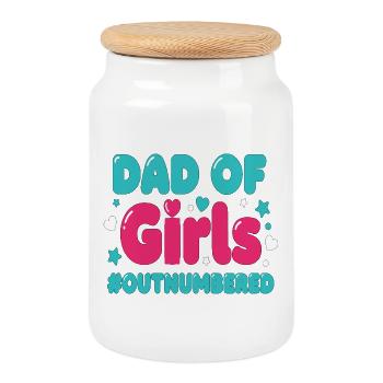 Dad of Girls Outnumbered Daddy Girl - Cookie Jar with Wooden Lid - white - Front