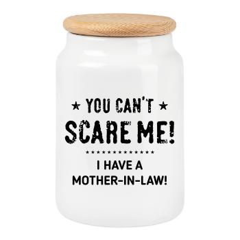You Can't Scare Me! – I Have A Mother-In-Law! (B) - Cookie Jar with Wooden Lid - white - Front