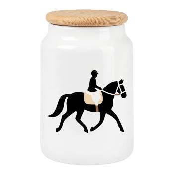 Reiter Pferd Silhouette Logo - Keksdose mit Holzdeckel - Weiß - Vorne