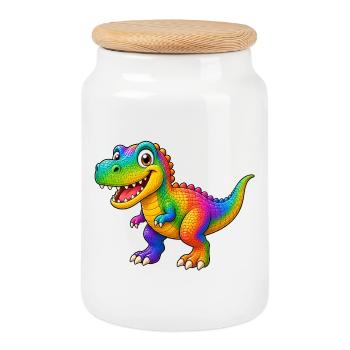 Colorful dinosaur cartoon funny animal - Cookie Jar with Wooden Lid - white - Front