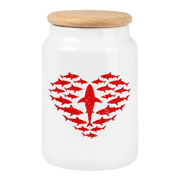 Cœur de Requins Rouge Vintage - Style Grunge - Boîte à biscuits avec couvercle en bois - blanc - Devant