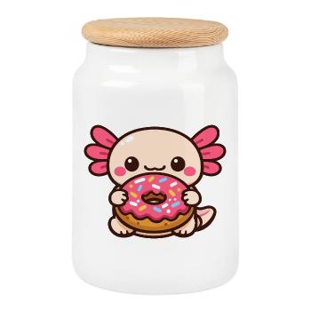 Kawaii Donut Buddy avec glaçage - Boîte à biscuits avec couvercle en bois - blanc - Devant