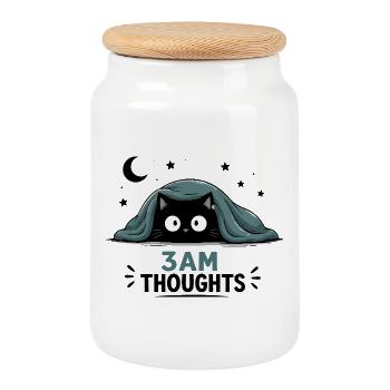 3AM Thoughts Lustige Schwarze Katze Unter Decke - Keksdose mit Holzdeckel - Weiß - Vorne