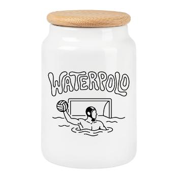 water polo - Cookie Jar with Wooden Lid - white - Front