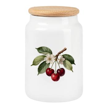 Kirsch- und botanische Blumengravur - Keksdose mit Holzdeckel - Weiß - Vorne