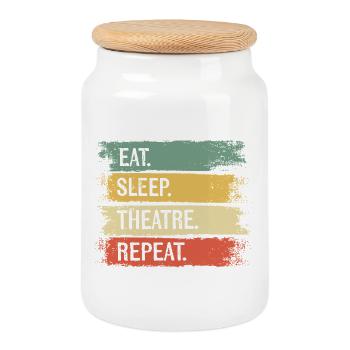 Eat Sleep Theatre Repeat - Cookie Jar with Wooden Lid - white - Front