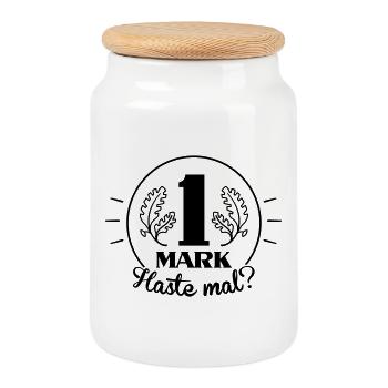 Haste mal ne Mark? (Farbe anpassbar) - Keksdose mit Holzdeckel - Weiß - Vorne