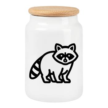 raccoon - Cookie Jar with Wooden Lid - white - Front