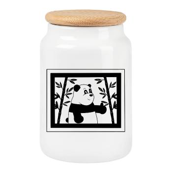 Cartoon panda thumbs up with bamboo - Cookie Jar with Wooden Lid - white - Front