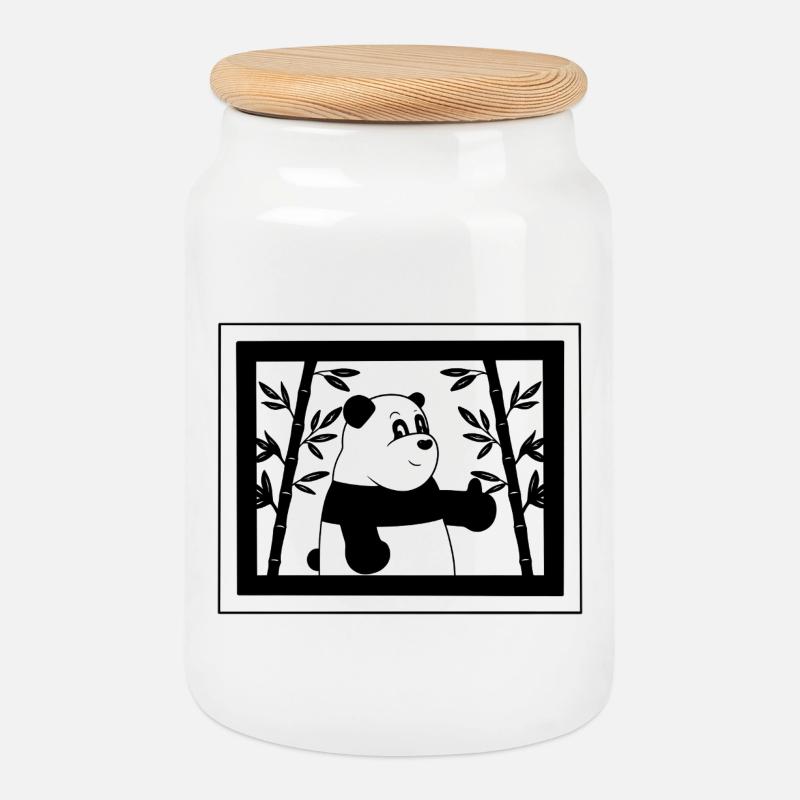 Cartoon-Panda Daumen hoch mit Bambus - Keksdose mit Holzdeckel - Weiß
