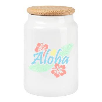 Aloha Tropical Summer Flowers - Cookie Jar with Wooden Lid - white - Front