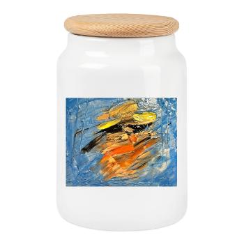Tourbillon bleu orange - Boîte à biscuits avec couvercle en bois - blanc - Devant