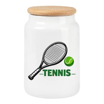 Conception de tennis - Boîte à biscuits avec couvercle en bois - blanc - Devant