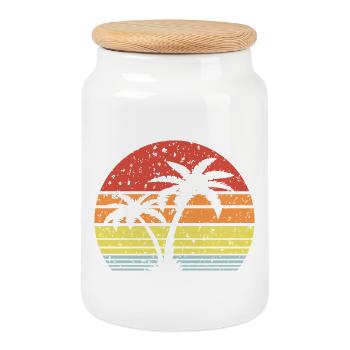 Palm Tree Retro Sun - Boîte à biscuits avec couvercle en bois - blanc - Devant