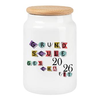 Primary school completed - Cookie Jar with Wooden Lid - white - Front