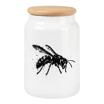 Silhouette of Asian Hornet Splatter - Cookie Jar with Wooden Lid - white - Front