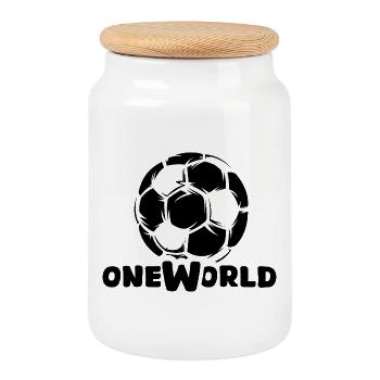 Fußball One World mit Ball Grafik - Keksdose mit Holzdeckel - Weiß - Vorne