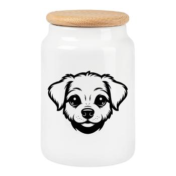 Cute puppy design - Cookie Jar with Wooden Lid - white - Front