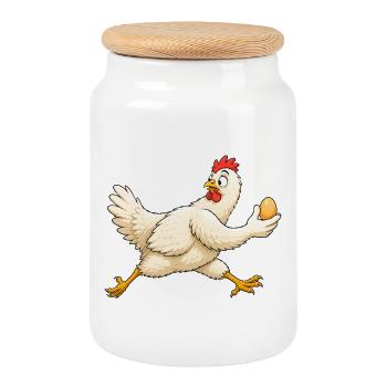 Chicken met l’œuf en sécurité - Boîte à biscuits avec couvercle en bois - blanc - Devant