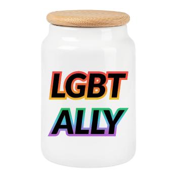 LGBT ALLY  - Cookie Jar with Wooden Lid - white - Front
