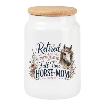 Pensioner Promoted To Full-Time Horses Mom Pension - Cookie Jar with Wooden Lid - white - Front