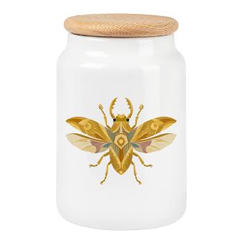Golden Flying Insect Mystic Style - Cookie Jar with Wooden Lid - white - Front