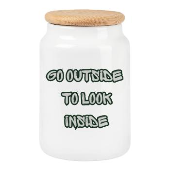 Go Outside To Look Inside Graffiti Style - Cookie Jar with Wooden Lid - white - Front