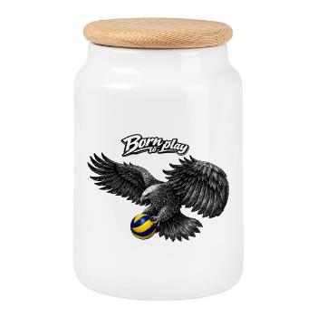 Born to Play Adler Volleyball - Cookie Jar with Wooden Lid - white - Front