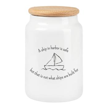 Un navire au port est sûr, mais ce n’est pas... - Boîte à biscuits avec couvercle en bois - blanc - Devant