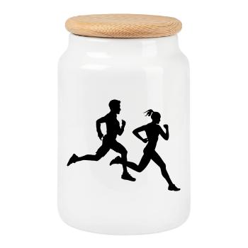 Running Duo – Marathon Team - Cookie Jar with Wooden Lid - white - Front