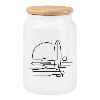 Surfing Sketch - Cookie Jar with Wooden Lid - white - Front