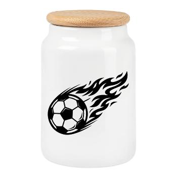 Fussball Flamme Ball - Keksdose mit Holzdeckel - Weiß - Vorne