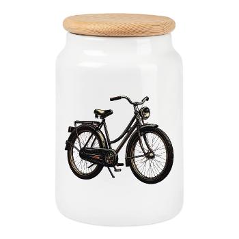 Vintage Bicycle Illustration City Bike - Cookie Jar with Wooden Lid - white - Front