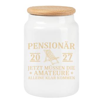 Pensionär 2027 Abschiedsgeschenk Beamter Lustig - Keksdose mit Holzdeckel - Weiß - Vorne