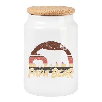 Papa Ours - Cadeau de la fête des pères - Boîte à biscuits avec couvercle en bois - blanc - Devant