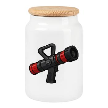 SciFi Flammenwerfer-Design - Keksdose mit Holzdeckel - Weiß - Vorne