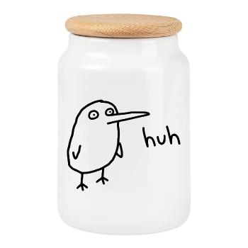 Huh Funny Confused Derpy Bird - Cookie Jar with Wooden Lid - white - Front