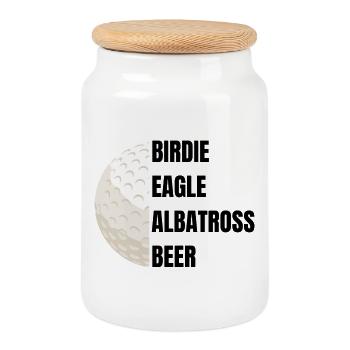 Bière Birdie Eagle Albatross - Slogan du golf - Boîte à biscuits avec couvercle en bois - blanc - Devant