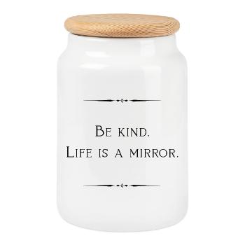 life is a mirror - Cookie Jar with Wooden Lid - white - Front