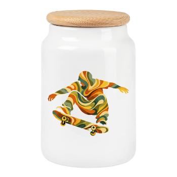 Retro Waves Skateboarder | Vintage-Psychedelic Skate-Design - Keksdose mit Holzdeckel - Weiß - Vorne