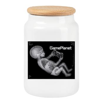 Röntgenbaby mit Spielcontroller - Keksdose mit Holzdeckel - Weiß - Vorne