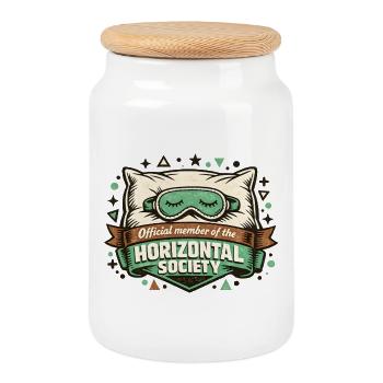 Official member of the Horizontal Society - Cookie Jar with Wooden Lid - white - Front
