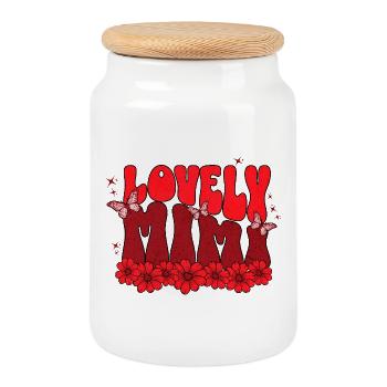 Lovely Maman – Fleurs rouges et papillons - Boîte à biscuits avec couvercle en bois - blanc - Devant