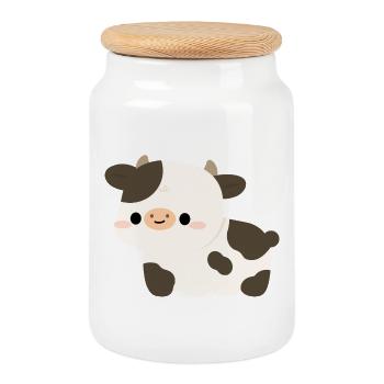 Holstein Cow - Cookie Jar with Wooden Lid - white - Front