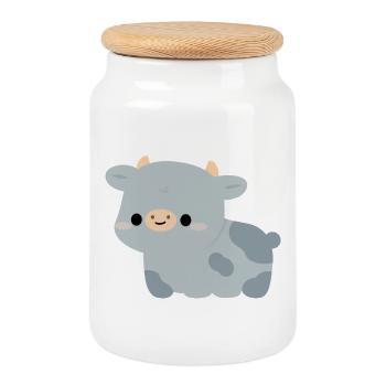 Belgian Blue Cow - Cookie Jar with Wooden Lid - white - Front