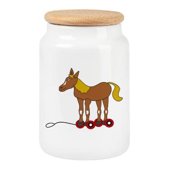 Pferd mit Rollschuhen Cartoon - Keksdose mit Holzdeckel - Weiß - Vorne